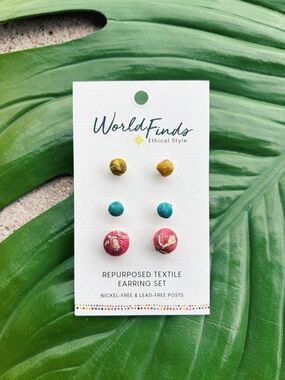 World Finds Fair Trade Kantha Bauble Post Earring Set